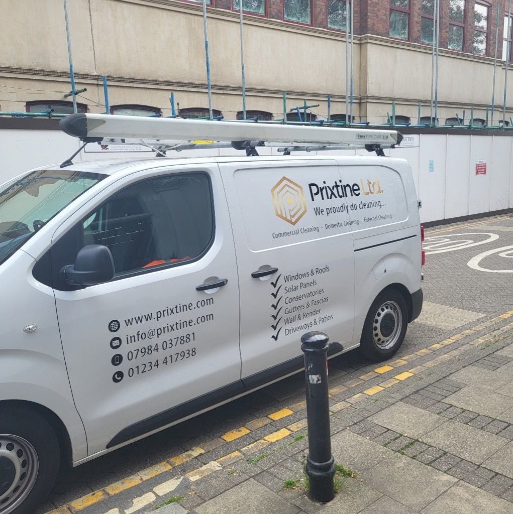 Prixtine Ltd branded professional cleaning service van serving Greater London and Bedfordshire